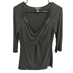 White House Black Market Black Drape Neck 3/4 Sleeve Top Womens Sz Medium